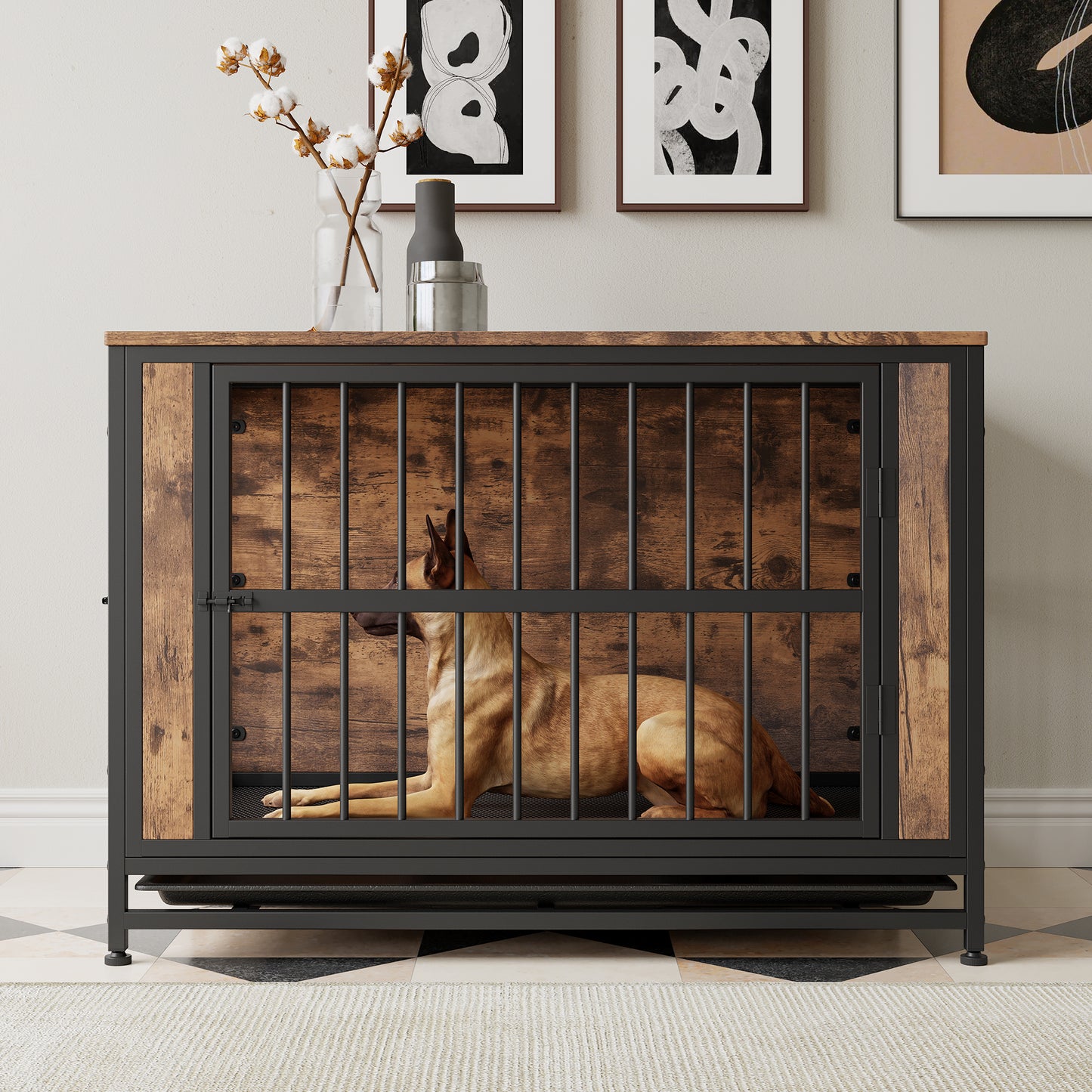 Dog Crate Furniture, Wooden Dog Crate Table, 38.9" Dog Kennel with 2