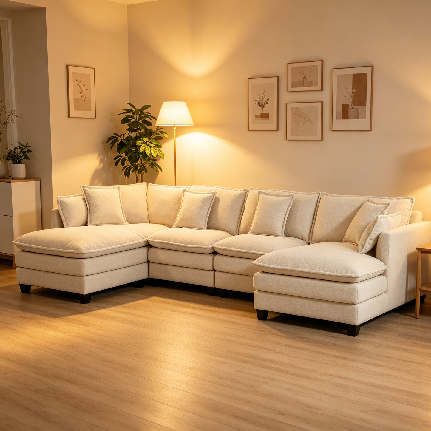 Modern 4seats with 2ottoman 149.61"Sectional Sofa with Waist