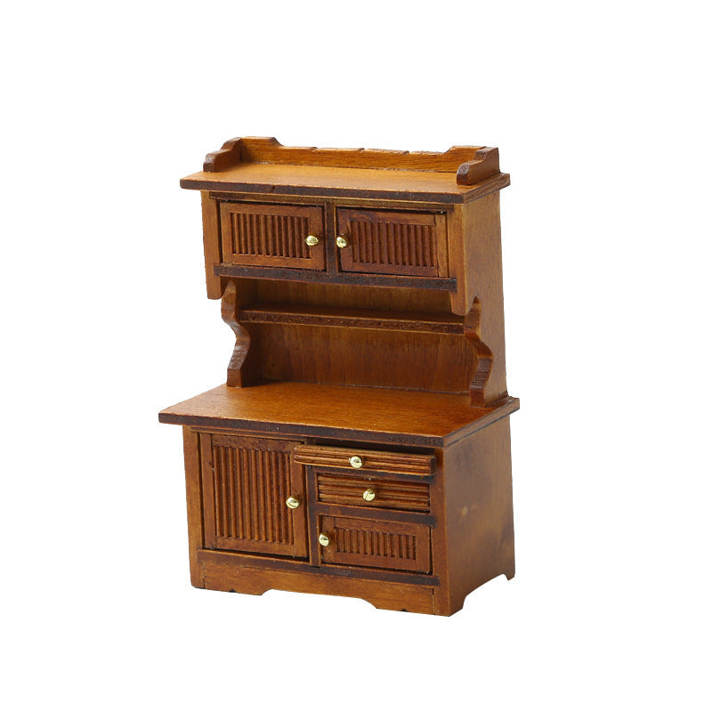 Miniature Dollhouse With Furniture And Decorations Double-Door Sideboard And Bookcase