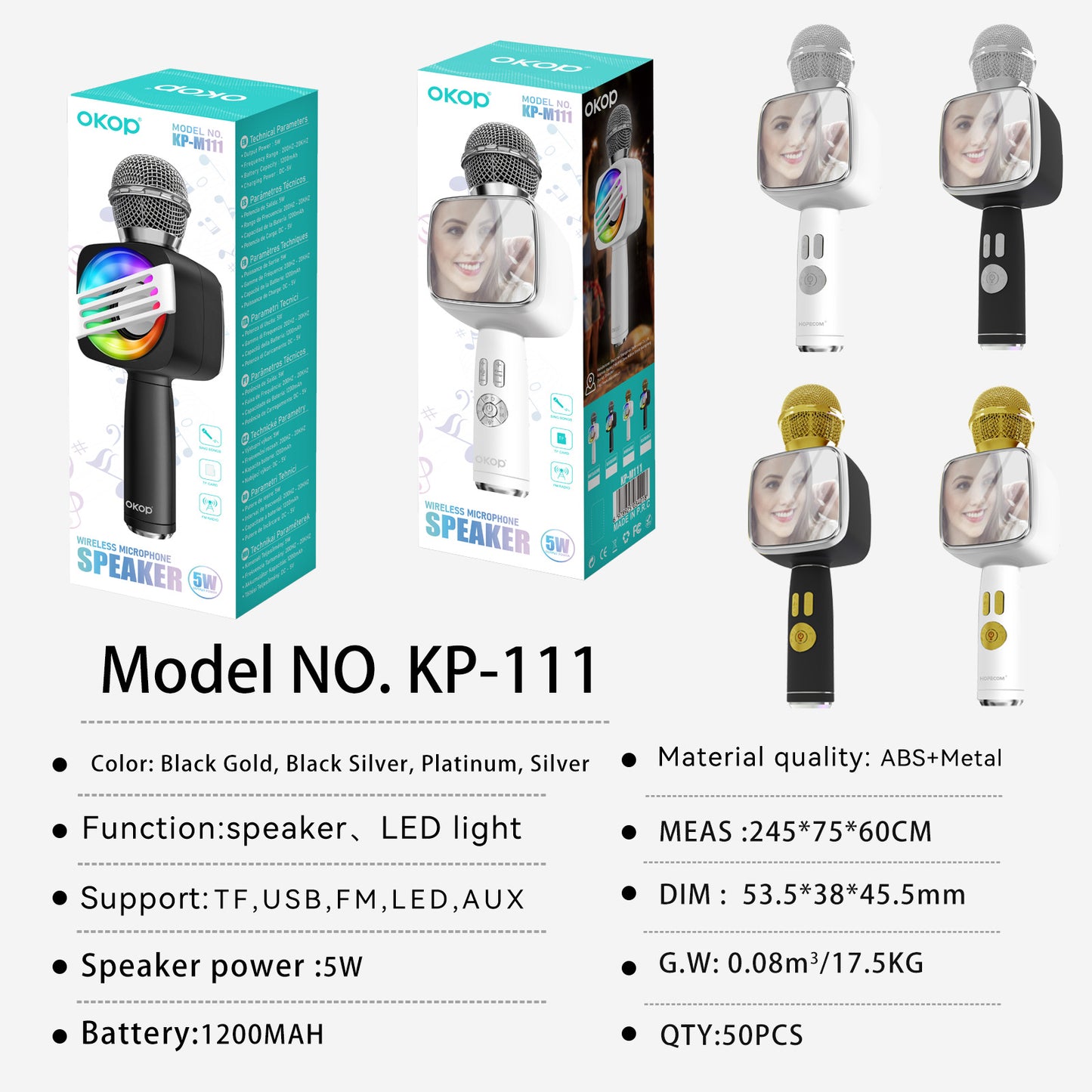 KP-M111 Wireless Bluetooth Microphone Home Karaoke Speaker Condenser Mic All-in-One In-Stock Factory Direct