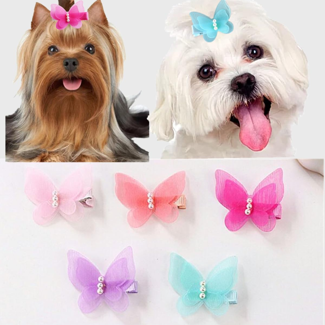 Pet Supplies - 10pcs Pet Hair Accessories, Butterfly Pearl Hair Clips