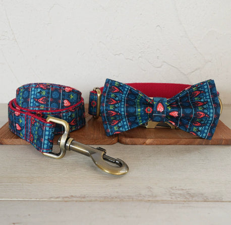 New Red Lotus Dog Collar Pet Supplies Export Leash Set Bronze Buckle