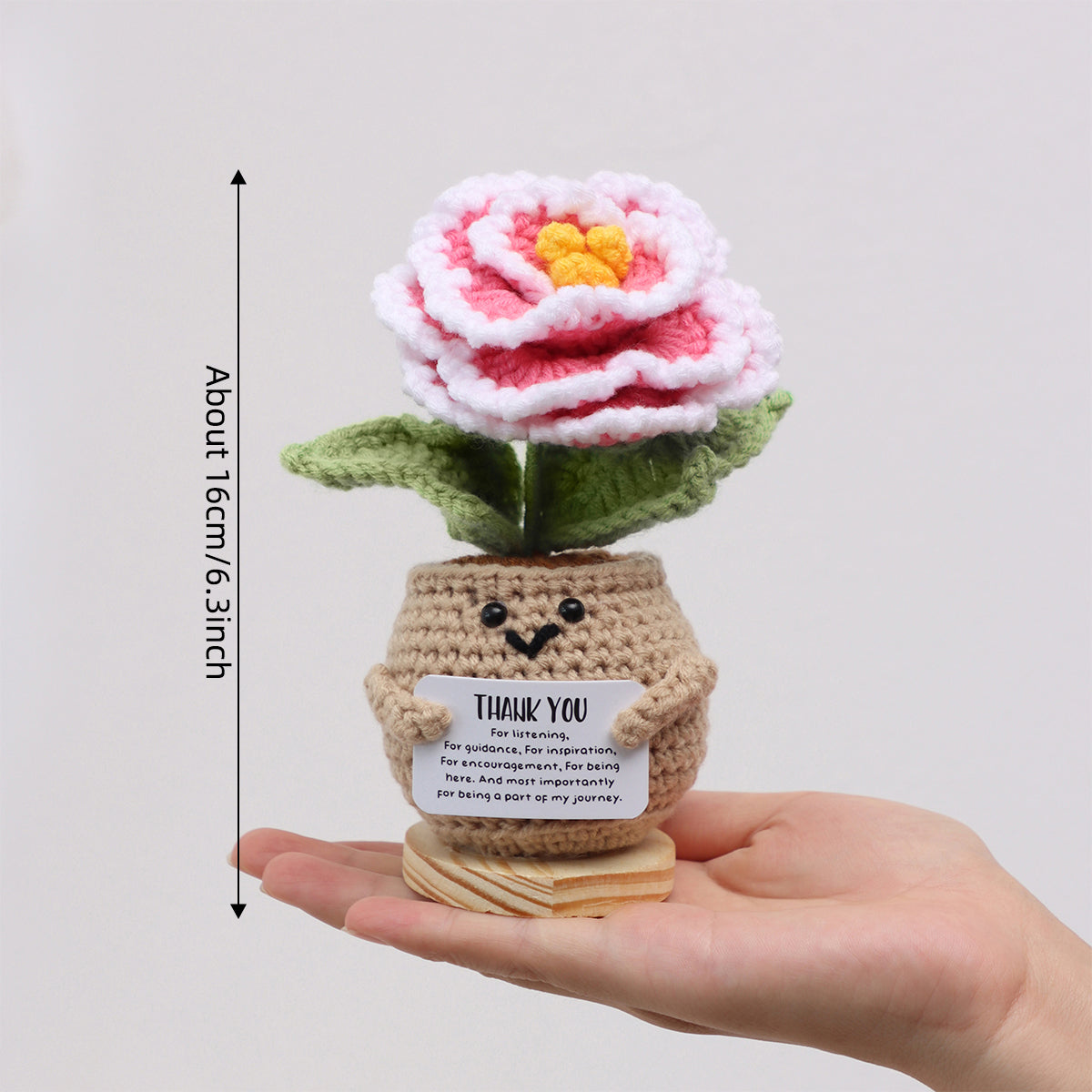 Handmade Crochet Potted Flower, Cute Flower Pot Matched With Gradient Camellia, Soft Yarn Everlasting Crochet Floral Pot, Indoor Home Desktop