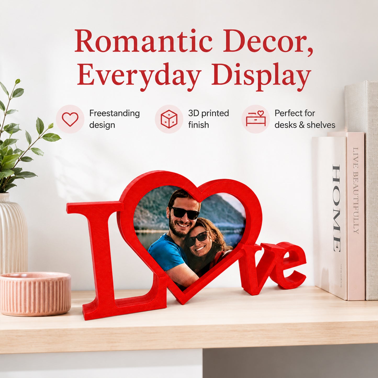 Home Decor - Love Heart Photo Frame Tabletop Decor, Freestanding 3D