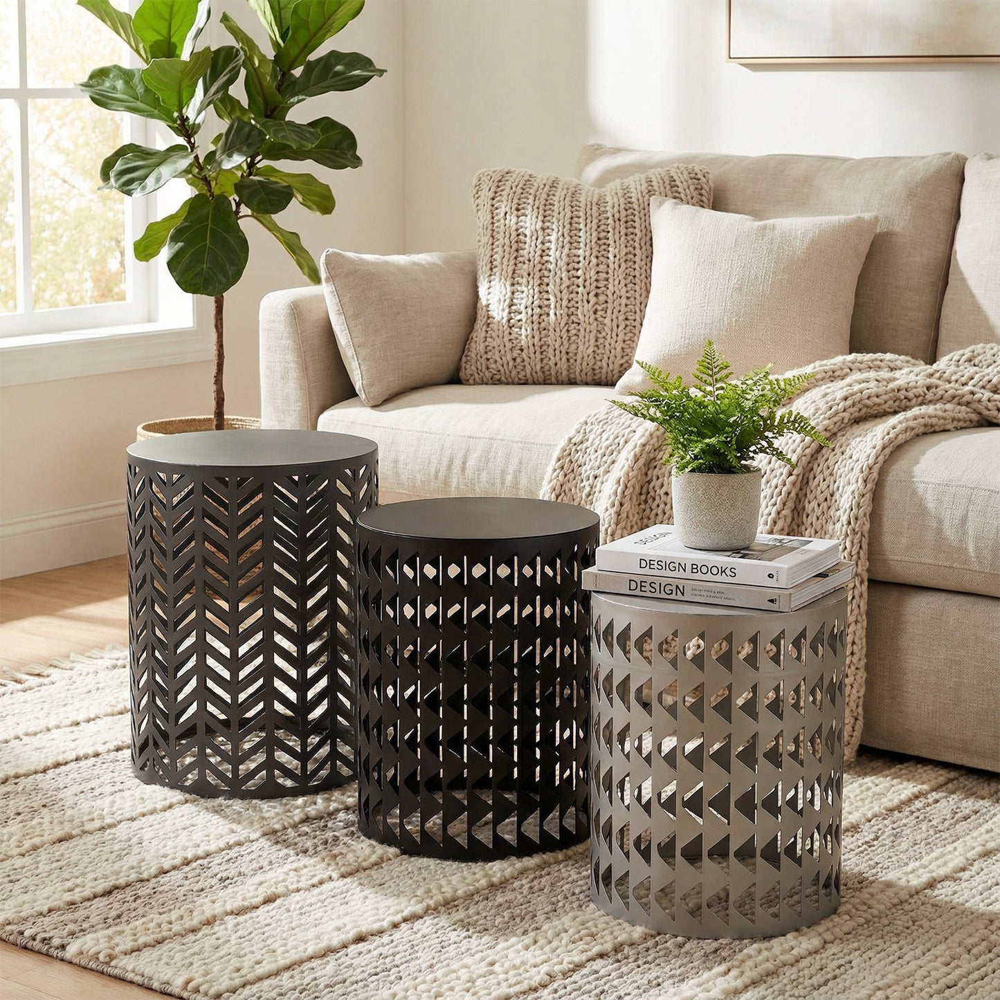 Multifunctional Nesting Round Metal Coffee End Tables Set Of 3 Modern