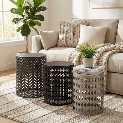 Multifunctional Nesting Round Metal Coffee End Tables Set Of 3 Modern