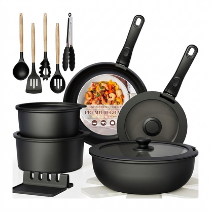 21 &23 Pcs Pots And Pans Set Non Stick, No-stick Cookware Set Detachable Handle, Kitchen Cooking Set Removable Handles, Oven Safe, Induction Ready