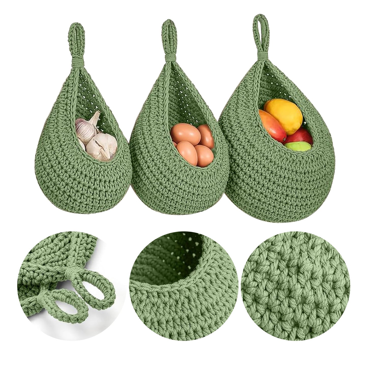 Kitchen Organizer - Boho-Style Vegetable Hanging Baskets - Set Of 3