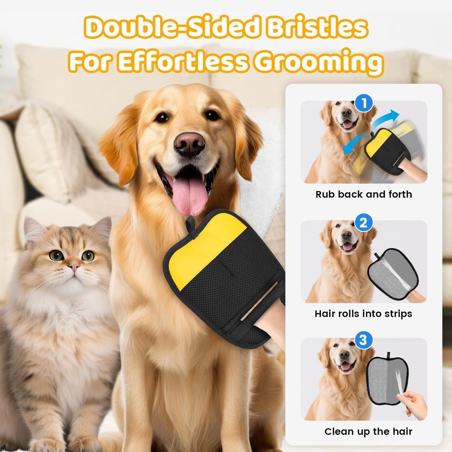 Pet Hair Removal Glove For Dogs & Cats, Upgraded Reusable Electrostatic Pet Hair Remover Glove, Magic Brush Mitt Tool For Couch, Furniture, Bed