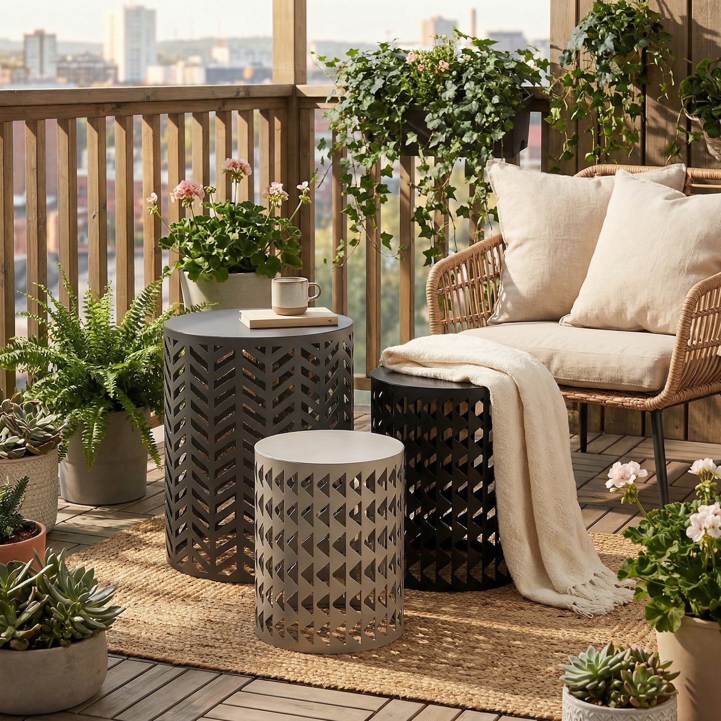 Multifunctional Nesting Round Metal Coffee End Tables Set Of 3 Modern