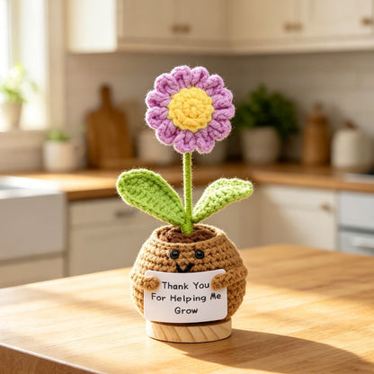 Handmade Crochet Smiling Face Potted Purple Flower Ornament, Everlasting Soft Yarn Crochet Small Flower, Cozy Home Tabletop Decorative Decor