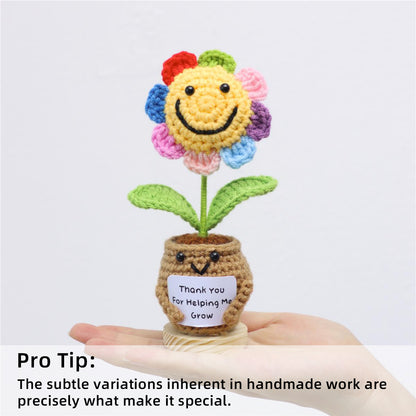 Handmade Crochet Potted Flower, Cute Flower Pot Matched With Rainbow Smiling Sunflower, Soft Yarn Everlasting Crochet Floral Pot, Indoor Home Desktop