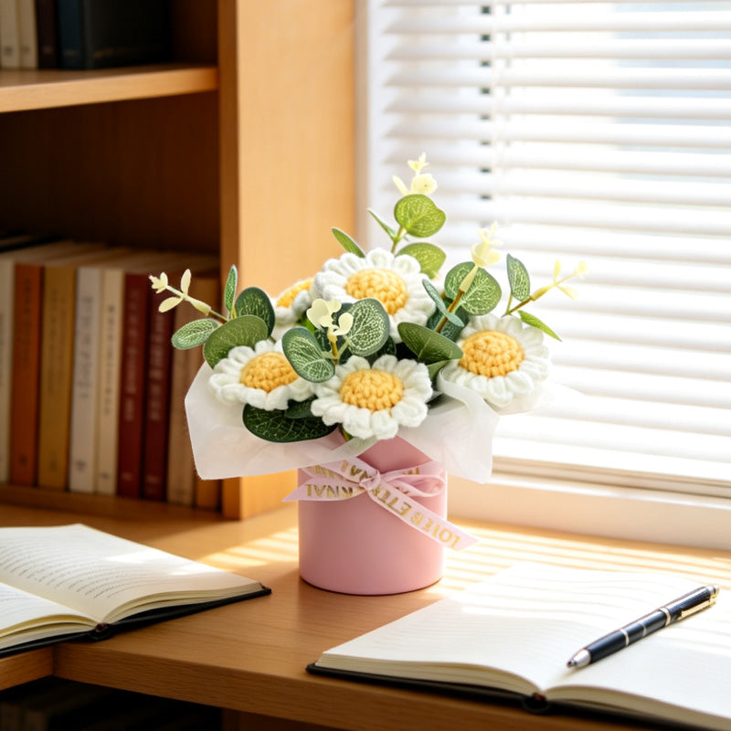 Smart Home Gadget - Handmade Crochet Potted Bouquet, Everlasting Soft