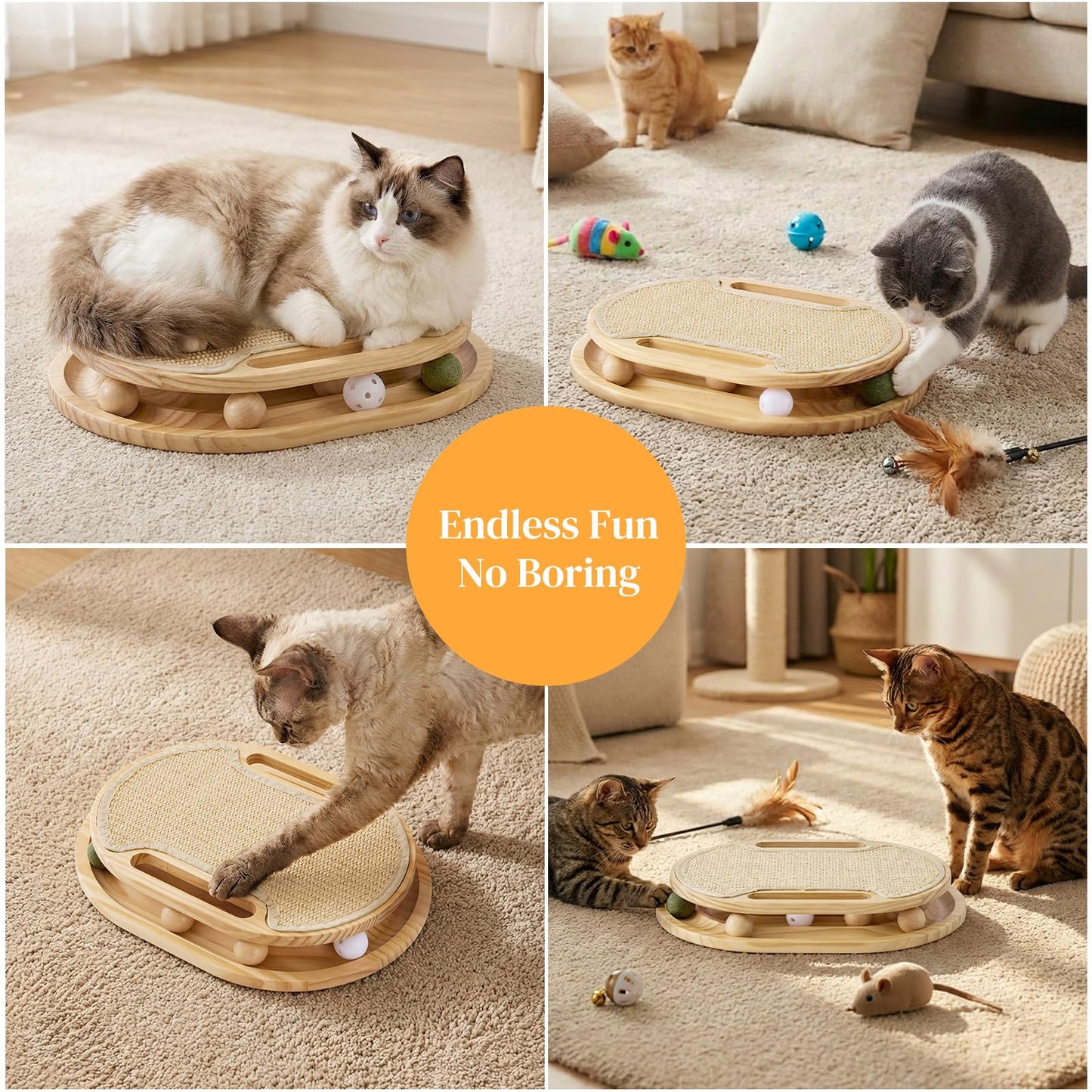 Smart Home Gadget - Cat Scratcher With Ball Track Toy, Sisal Scratch