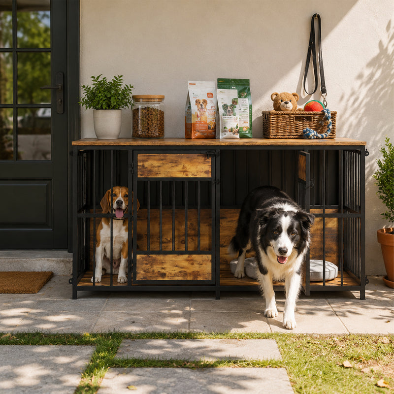 Wooden Dog Crate Furniture, Large Dog Kennel With Storage Top, Indoor