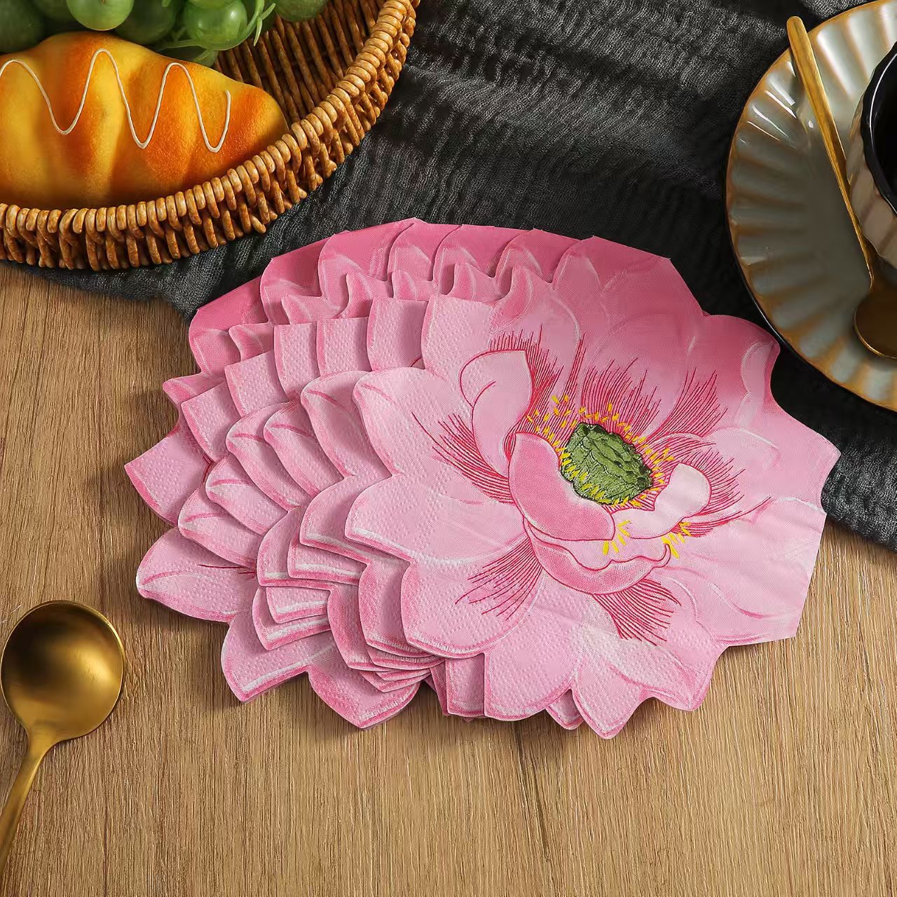 Home Decor - Custom Printed Scalloped Floral Paper Napkins, Unscented