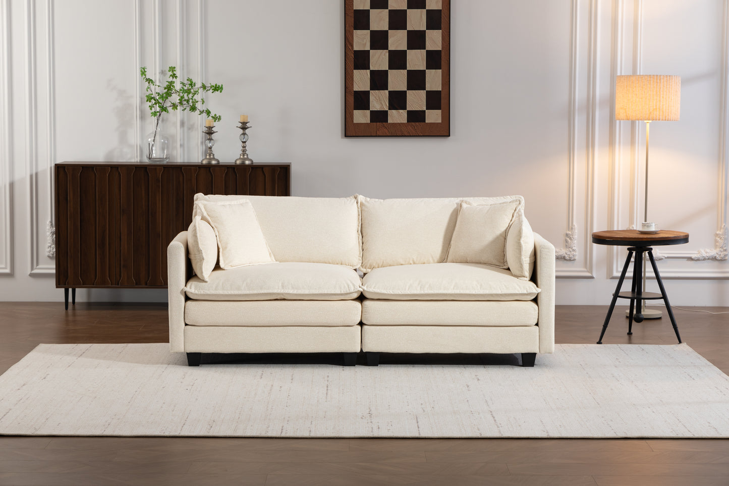 Modern 2seats 77.95"Sectional Sofa with Waist Pillows,2-seat