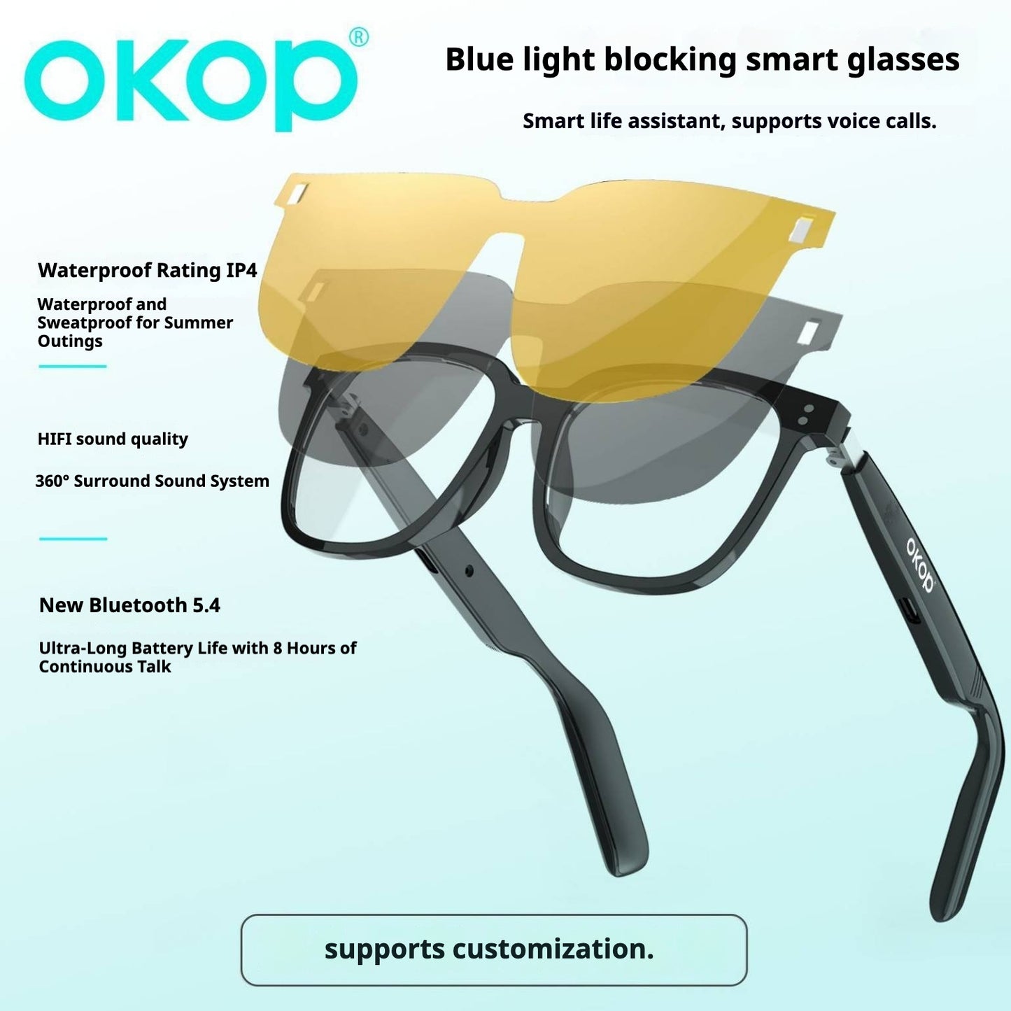 KP-Y102 Smart Glasses Day Night Use Air Conduction Waterproof Sweatproof 3-in-1 Functionality Voice Assistant Touch Control In Stock