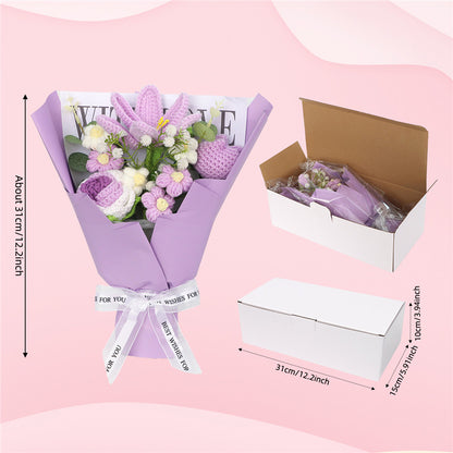 Handmade Crochet Flower Bouquet, Light Purple Lilies And Roses
