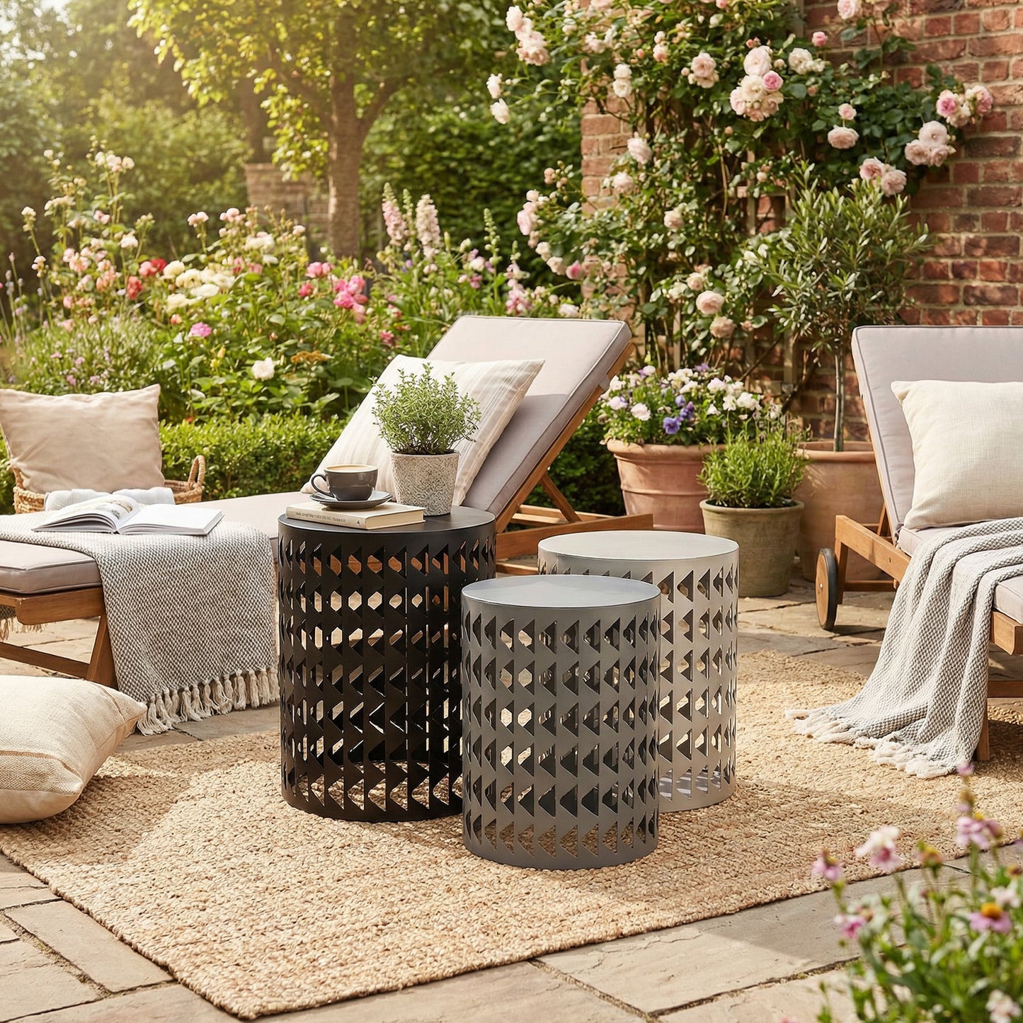 Multifunctional Nesting Round Metal Coffee End Tables Set Of 3 Modern