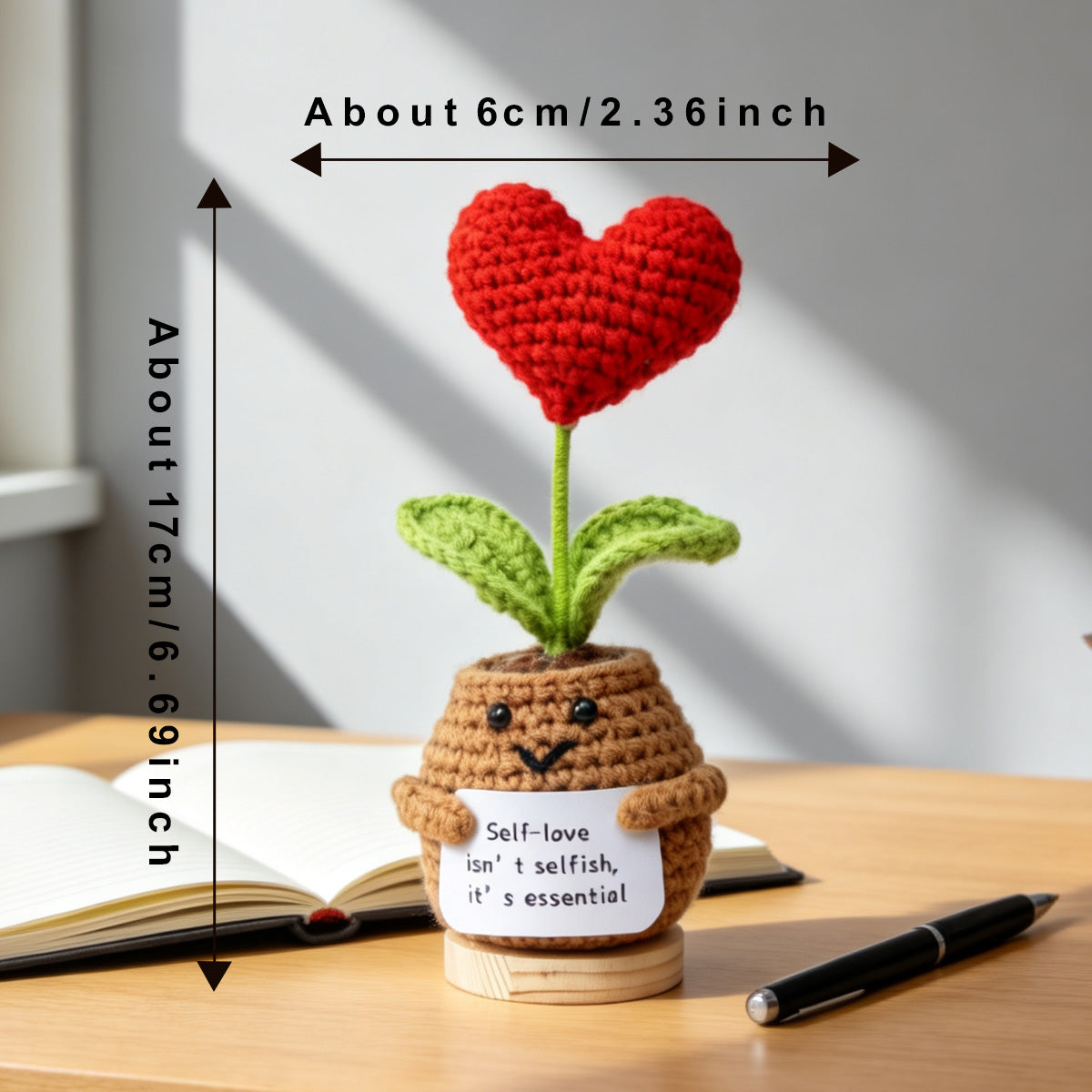 Handmade Crochet Romantic Shaped Potted Flower Ornaments, Everlasting Soft Yarn Crochet Blooms With Inspirational Note, Indoor Home Tabletop