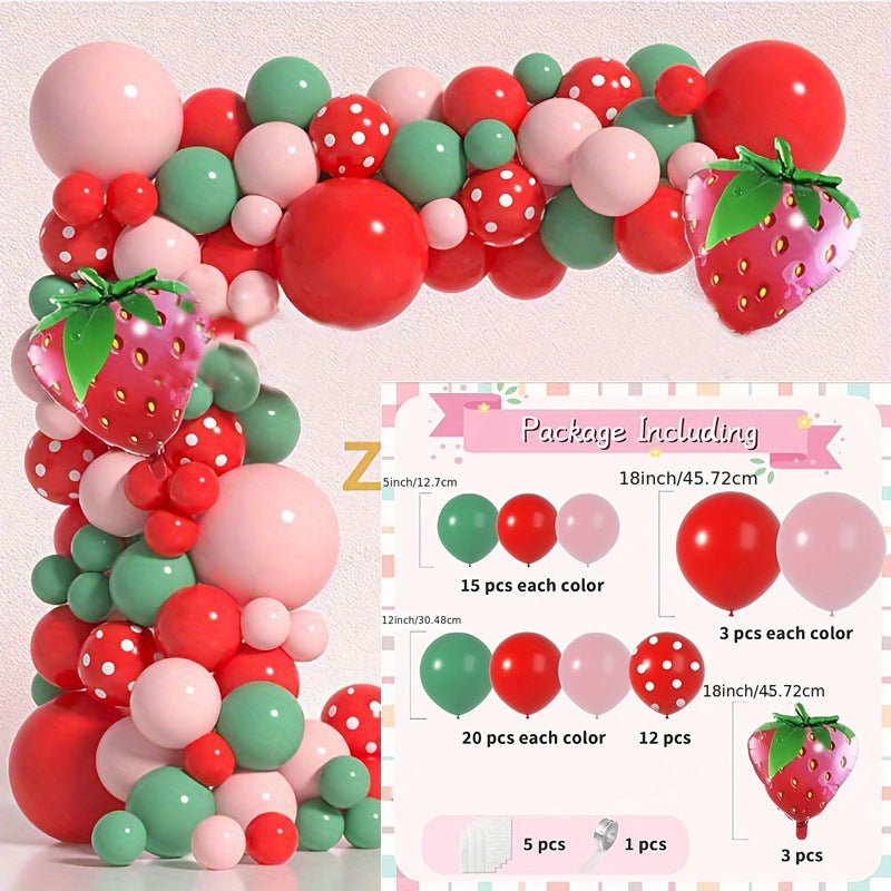 Strawberry Theme Balloon Set Birthday Party Decoration Kit With Background Props For Kids Baby Shower Event Supplies