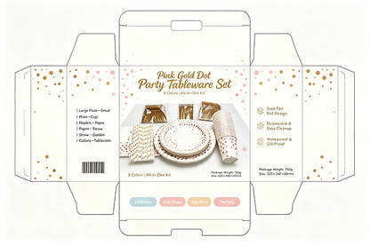 Pet Supplies - Disposable Gold Dot Party Tableware Set, Paper Plates