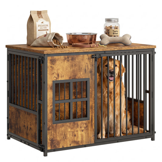 Wooden Dog Crate Furniture, Large Dog Kennel with Storage Top, Indoor Pet Cage