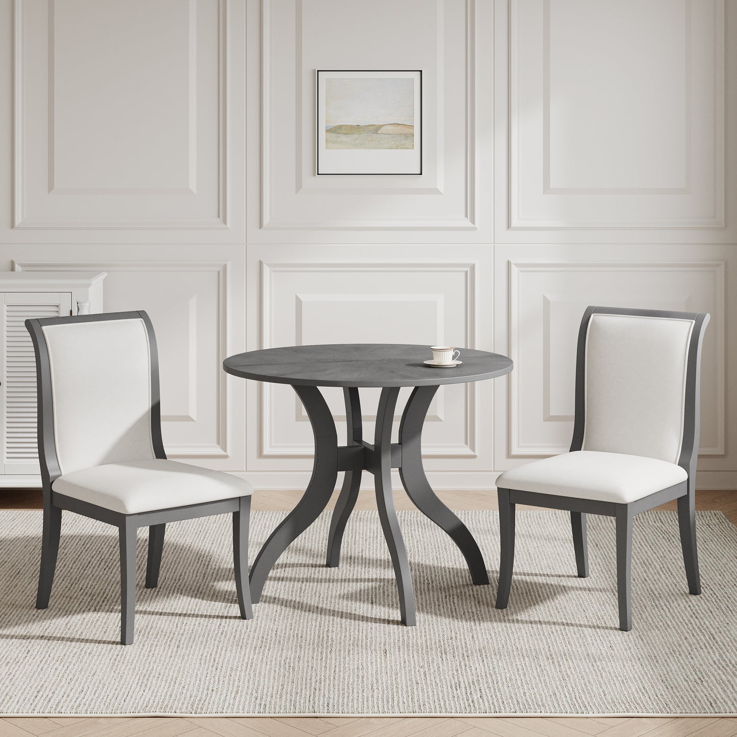 Kitchen Organizer - Oak Gray Dining Table Set:39.4" Round Table + 2