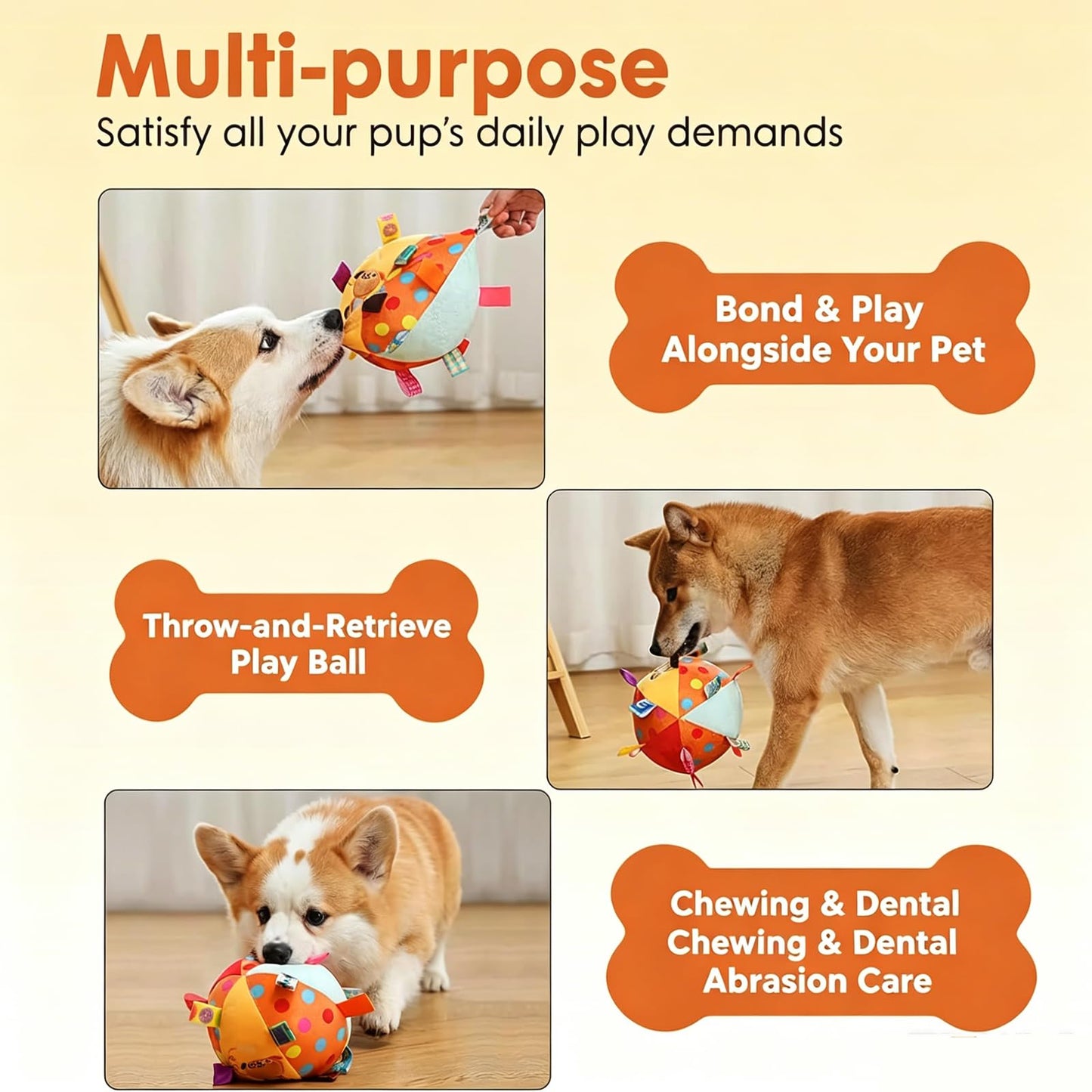 Colorful Squeaky Hanging Dog Training Toy, Squeaky Hanging Dog Toy, Dogs Ball With Ribbons And Bell, Pet Interactive Fetch Toys For Small Medium Dog