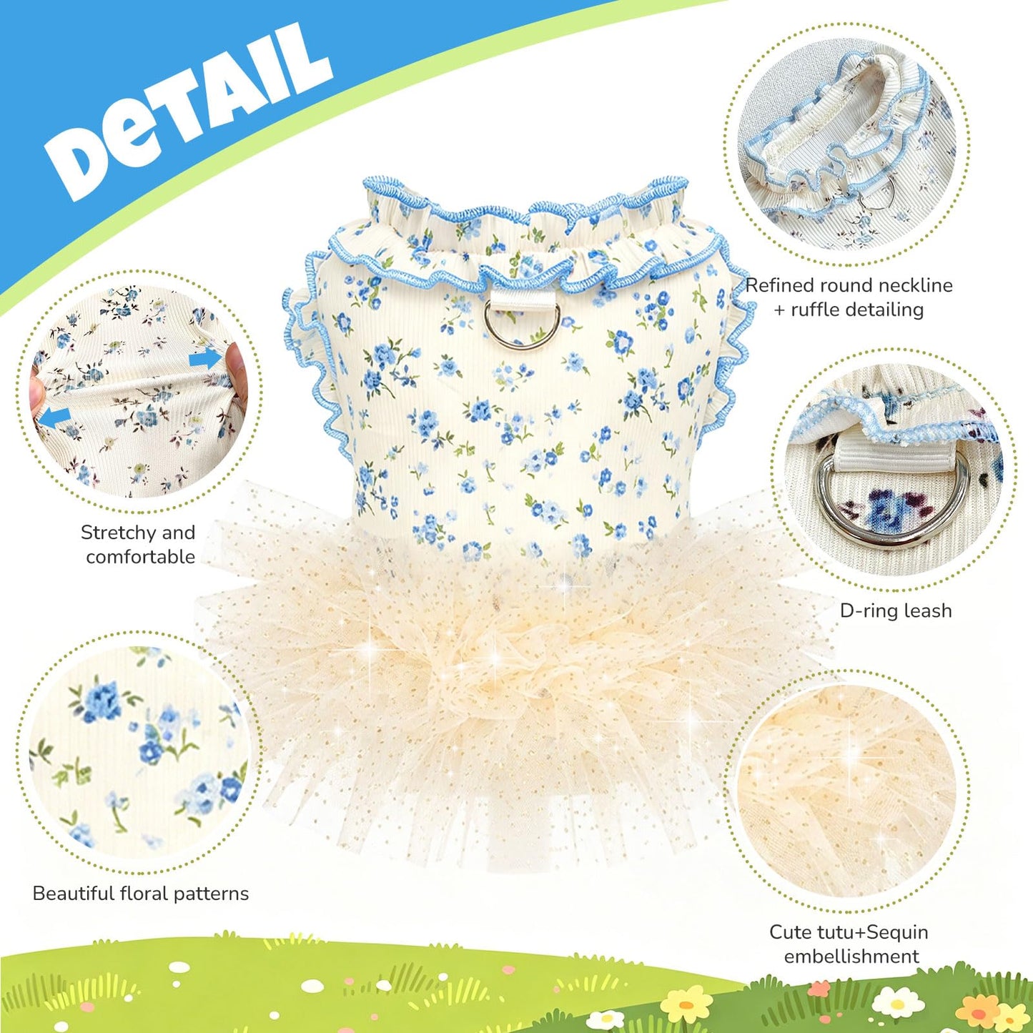 Dog Dresses For Small Dogs Girl,Floral Dog Tutu Dress,Pet Clothes For Puppy Small Cats Cute Dog Princess Skirt For Female Pet Birthday Party Outfit