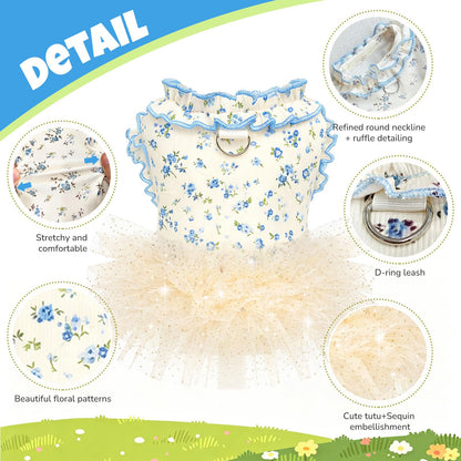 Dog Dresses For Small Dogs Girl,Floral Dog Tutu Dress,Pet Clothes For Puppy Small Cats Cute Dog Princess Skirt For Female Pet Birthday Party Outfit
