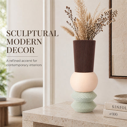 3D Printed Stacked Sculptural Vase, Modern Textured Table Ornament