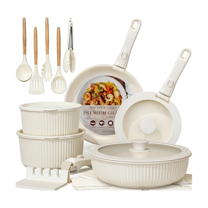 21 Pcs Striped Pots And Pans Set Non Stick, No-stick Cookware Set Detachable Handle, Kitchen Cooking Set Removable Handles, Oven Safe, Induction