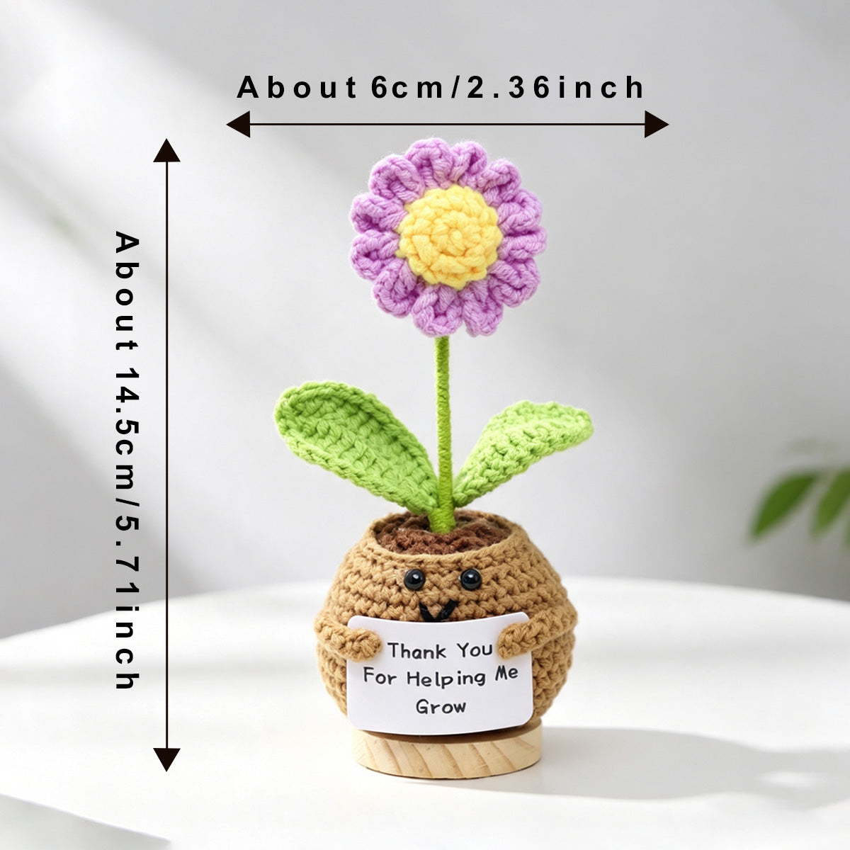 Handmade Crochet Smiling Face Potted Purple Flower Ornament, Everlasting Soft Yarn Crochet Small Flower, Cozy Home Tabletop Decorative Decor