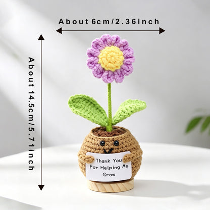 Handmade Crochet Smiling Face Potted Purple Flower Ornament, Everlasting Soft Yarn Crochet Small Flower, Cozy Home Tabletop Decorative Decor