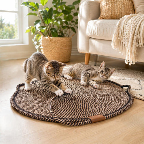 Cat Scratch Pad For Indoor Cats Kitten Round Cat Scratcher Pad, Woven Cotton Rope Cat Scratching Mat, Couch Protector For Wall, Furniture, Carpets