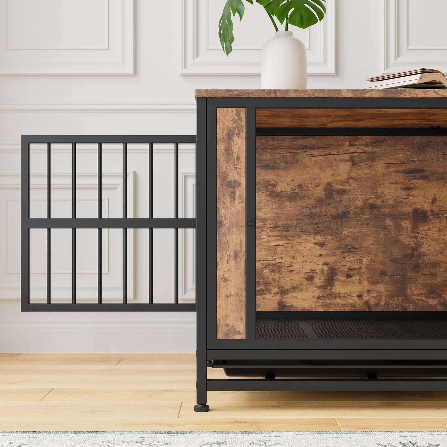 Dog Crate Furniture, Wooden Dog Crate Table, 27.48" Dog Kennel with 2