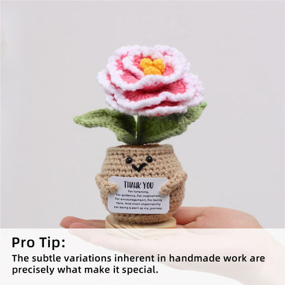 Handmade Crochet Potted Flower, Cute Flower Pot Matched With Gradient Camellia, Soft Yarn Everlasting Crochet Floral Pot, Indoor Home Desktop