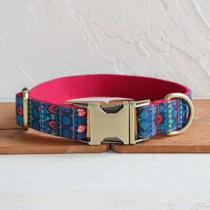 New Red Lotus Dog Collar Pet Supplies Export Leash Set Bronze Buckle