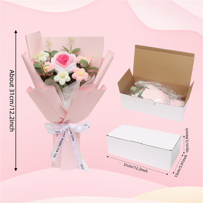 Handmade Crochet Flower Bouquet, Gradient Rose Eternal Yarn Flowers