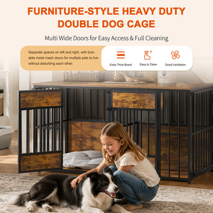 Wooden Dog Crate Furniture, Large Dog Kennel With Storage Top, Indoor