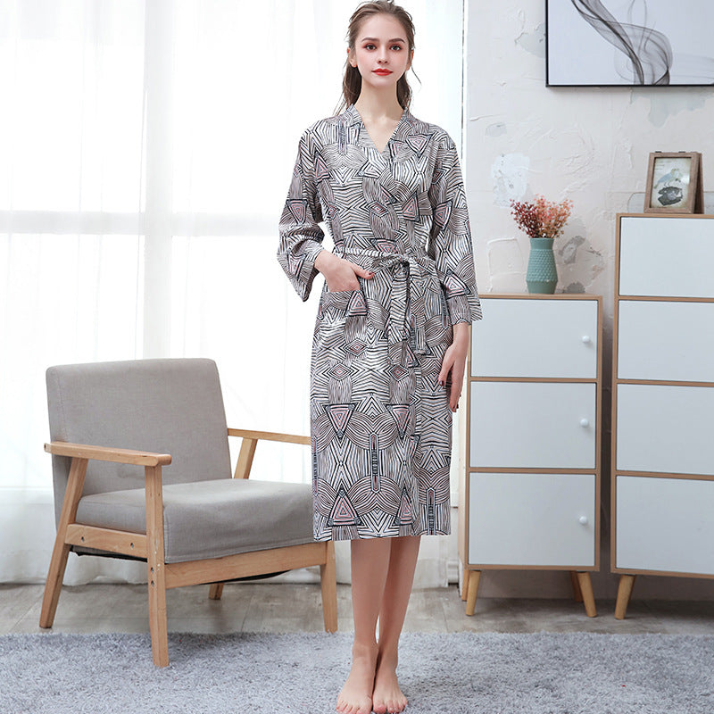 Ice-silk Thin-printed Home Bathrobe