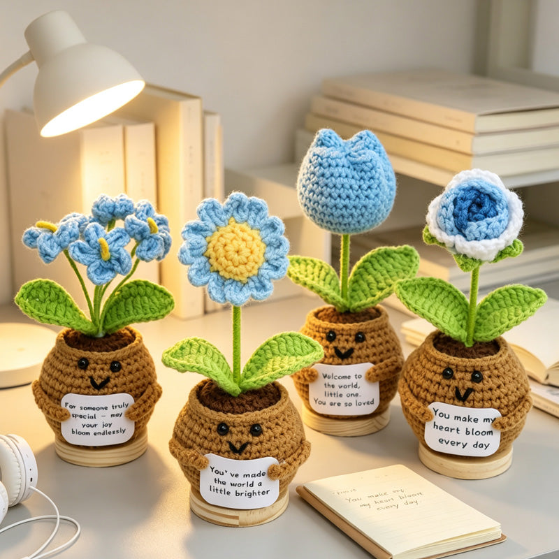 Home Decor - Handmade Crochet Potted Flower, Assorted Cute Pot