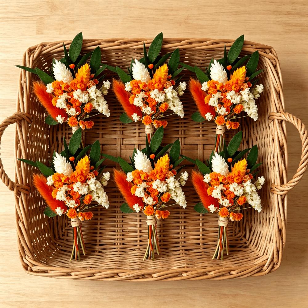 Pet Supplies - 6-Piece Set Of Mini Dried Flowers In Orange For Table