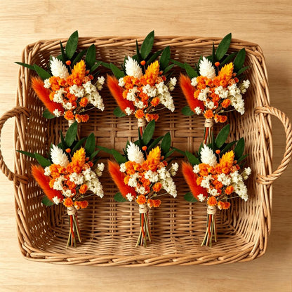 Pet Supplies - 6-Piece Set Of Mini Dried Flowers In Orange For Table