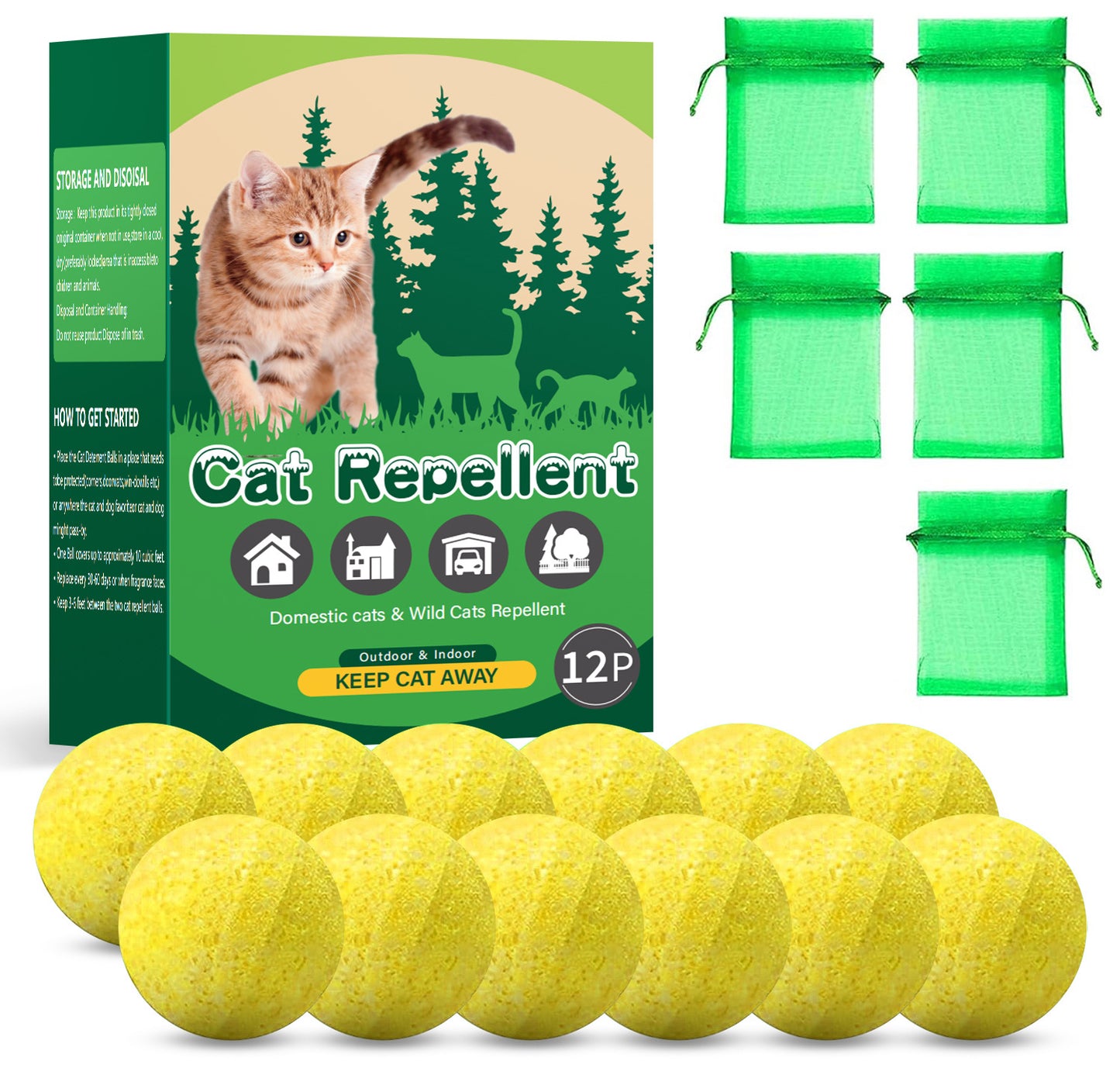 12 Pack Cat Repellent Outdoor, Natural Peppermint Oil Cat Deterrent Outdoor And Indoor, Keep Cats Out Of Yard Permanently, Protect Your Yard And
