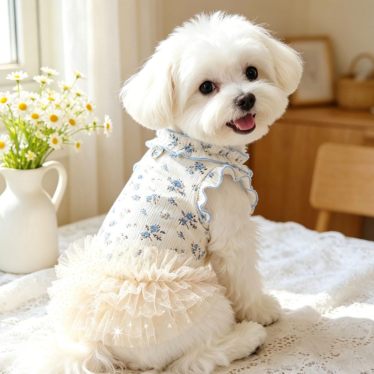 Dog Dresses For Small Dogs Girl,Floral Dog Tutu Dress,Pet Clothes For Puppy Small Cats Cute Dog Princess Skirt For Female Pet Birthday Party Outfit