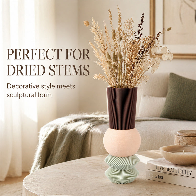 3D Printed Stacked Sculptural Vase, Modern Textured Table Ornament