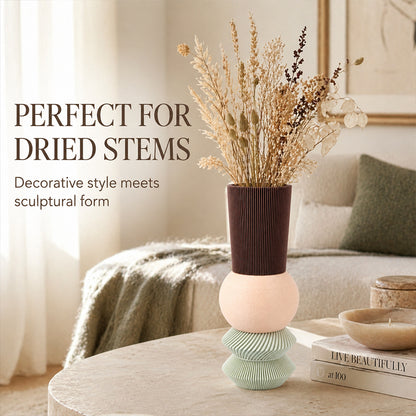 3D Printed Stacked Sculptural Vase, Modern Textured Table Ornament